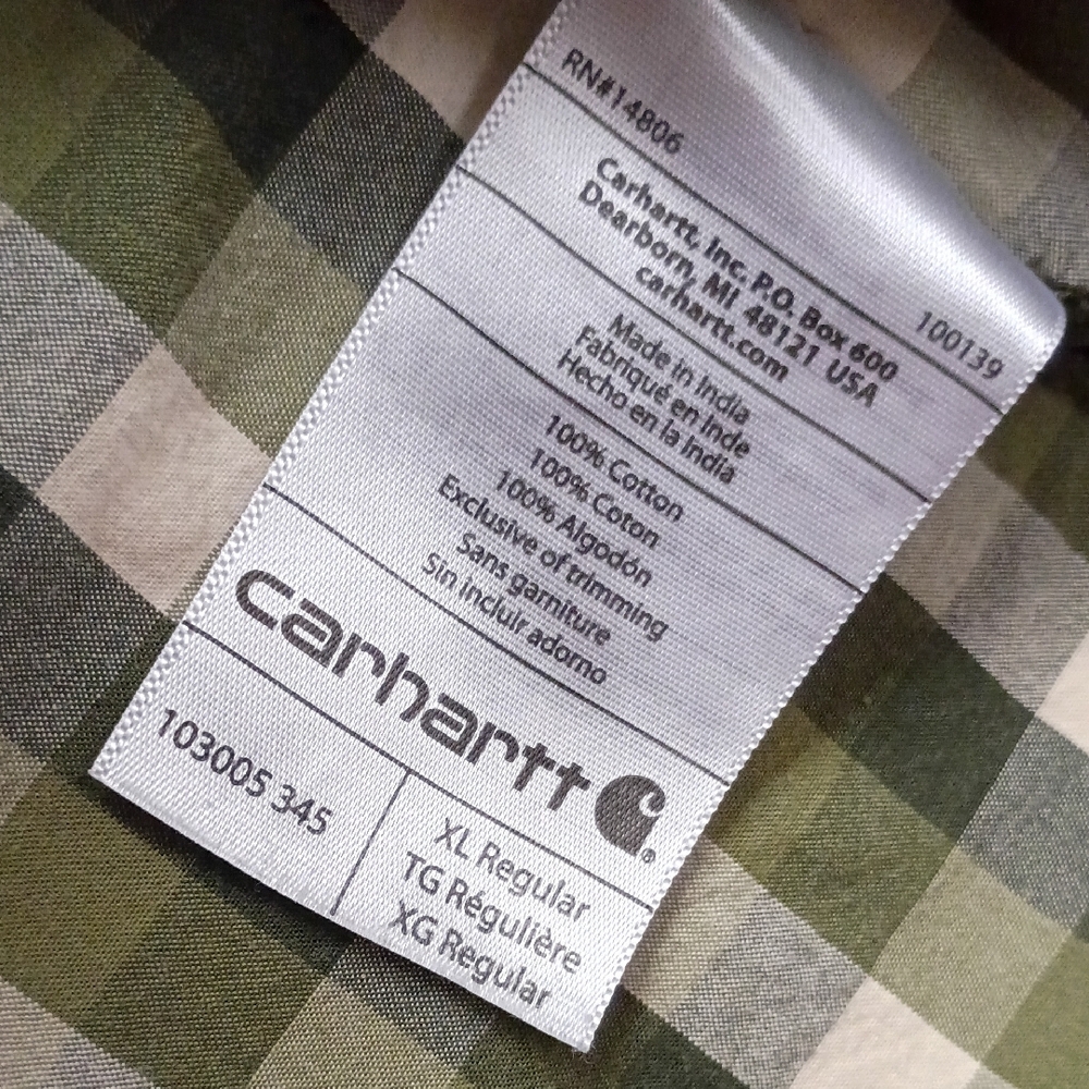 Carhartt Men's XL Green Plaid Button Down Shirt - Picture 2 of 7